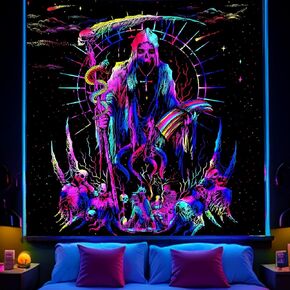 Avinyl Blacklight Skull Tapestry for Bedroom, Black Light Grim Reaper Skeleton Tapestries for Men, UV Reactive Cool Gothic Poster Wall Hanging for Girls Living Room Dorm Decor (51in x 60in)