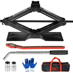 BIG RED Car Jack 3Ton/6610 lbs Universal Scissor Jack with Rubber Pad, Portable Tire Changing Kit with Lug Wrench, Emergency Kit for Sedan SUV MPV