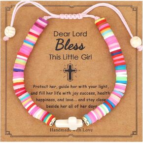 Cross Bracelet for Girls, Dear Lord Bless This Little Girl Bracelet Colorful Christian Jesus Religious Bracelets for Kids Jewelry Gifts for Teenage Women Daughter Sister Christmas , Catholic Gifts