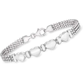 Ross-Simons Italian Sterling Silver Heart Beaded Bracelet