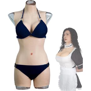 Silicone Breastplate Crossdressing Male to Female, Realistic Fake Boobs Bodysuit Transgender Drag Queen Jumpsuit