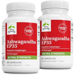 Terry Naturally Ashwagandha EP35 قوة إضافية - ملحق عشبي لدعم النوم - يساعد على الاستجابة الصحية للإجهاد - التحمل ودعم الطاقة - 60 كبسولة (60 حصصًا)