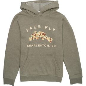 Free Fly Youth Vintage Camo Redfish Fleece Hoodie - Ultra Soft Fleece Hoodie with Camouflage Graphic, for Boys and Girls
