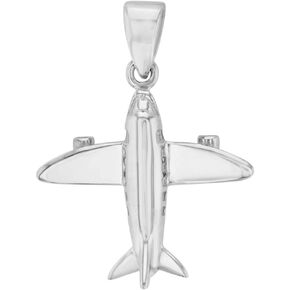 Solid 14k White Gold 3D Airplane Charm Jet Aircraft Pendant