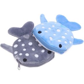 2pcs محفظة زرقاء زرقاء حوت زرقاء وأسود ، محفظة أسماك القرش ، إكسسوارات kawaii الجمالية مع سستة مضحكة فتيات صغيرات فتيات صغير