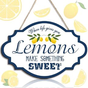 Jetec Lemon Wood Sign 12 × 7.9 بوصة من الليمون الريفي يصنع شيئًا حلوًا خشبيًا للديكور الخشبي مزرعة الشرفة دائرة دائرة دائرة الخشبية للمنزل والمطعم والمتجر