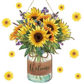 Welcome Sign Summer Door Sign Sunflower Wooden Farmhouse Home Sign Welcome Sign for Summer Front Door Porch Farmhouse Outdoor Home Ornaments