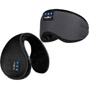 MUSICOZY Ear Warmers Earmuffs Sleep Headphones Bluetooth Headband Eye Mask Sleeping Earbuds for Winter Side Sleepers Workout Running Travel Yoga Office Cool Gadgets Tech Unique Gifts, 2 Pack