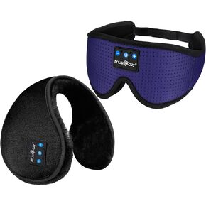 MUSICOZY Ear Warmers Earmuffs Sleep Headphones Bluetooth Headband Eye Mask Sleeping Earbuds for Winter Side Sleepers Workout Running Travel Yoga Office Cool Gadgets Tech Unique Gifts, 2 Pack