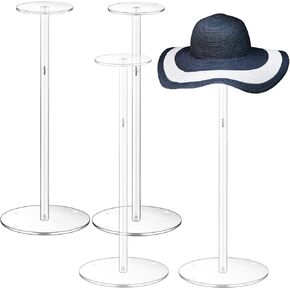 4 Pack Acrylic Hat Display Stand 17" Adjustable Height Clear Acrylic Hat Rack Riser Wig Display Rack, Round Hat Pedestal Display Riser for Display Hat Helmets Jewelry Watch Perfumery