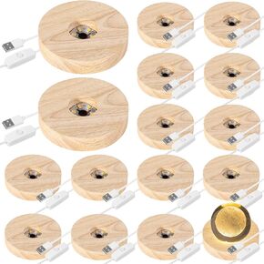 16 Pcs Wood Light Display Base, Small Round Lamp Base Crystal Sphere Pedestal Stand for Laser Glass 3D Resin Art LED