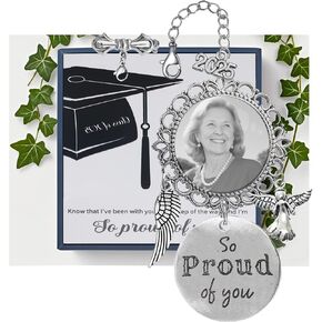 2025 Graduation Tassel Memorial Charm DIY Photo Craft Kit with Angel Wings Crystal Photo Holder Graduation Cap Keepsake (Sliver Tassel)