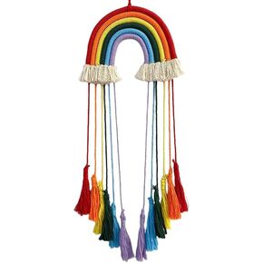 Rainbow Macrame Wall Hanging - تاسيل القطن المنسوج يدويًا ديكورًا لغرفة الأطفال والحضانة والديكور المنزلي (قوس قزح وردي)
