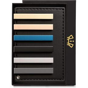 Tie Clips for Men, Shiny & Matte Necktie Tie Bar Pinch Clips, Valued Pack in a Gift Box (6, Classic)