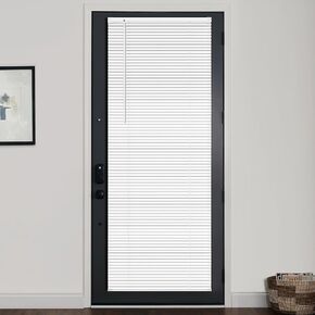 LazBlinds 1" Vinyl Mini Blinds - Cordless French Door Blinds for Privacy, Light Filtering Horizontal Shades for Front Door & Patio Sidelight - 28" W x 72" H, White