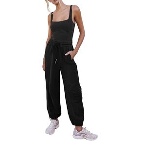 Women's Sleeveless Summer Jumpsuit Square Neck Drawstring Waist Long Romper Jumpers 2025 with Pockets