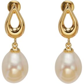 FarF&ME Pearl Earrings for Women,18K Gold Plated Statement natural freshwater Pearl Dangle Earrings, Lightweight Elegant Teardrop drop Earrings for women Wedding Party