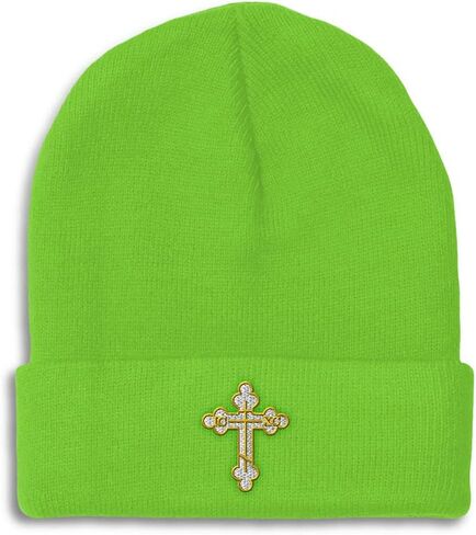Beanies for Men Gold Outline Orthodox Cross Embroidery Winter Hats for Women Acrylic Skull Cap 1 Size in Saudi Arabia