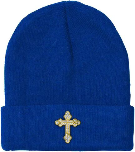 Beanies for Men Gold Outline Orthodox Cross Embroidery Winter Hats for Women Acrylic Skull Cap 1 Size in Saudi Arabia