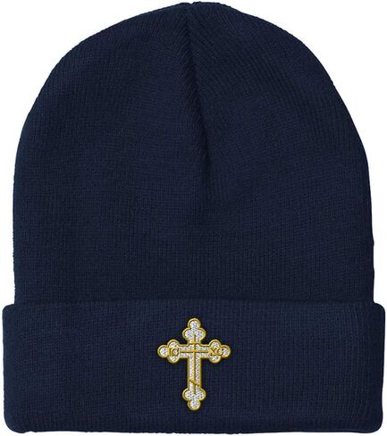 Beanies for Men Gold Outline Orthodox Cross Embroidery Winter Hats for Women Acrylic Skull Cap 1 Size in Saudi Arabia
