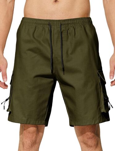 Men's Casual Cargo Shorts Drawstring Elastic Waist Summer Classic Outdoor Stretch Work Shorts with 5 Pockets in Saudi Arabia