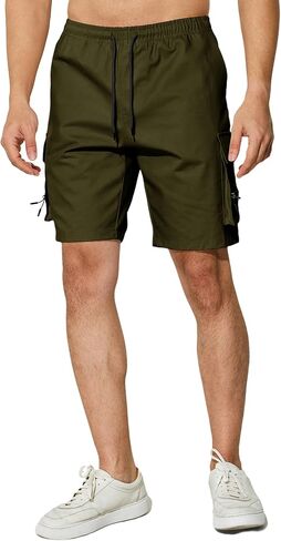 Men's Casual Cargo Shorts Drawstring Elastic Waist Summer Classic Outdoor Stretch Work Shorts with 5 Pockets in Saudi Arabia