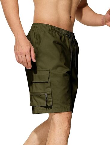 Men's Casual Cargo Shorts Drawstring Elastic Waist Summer Classic Outdoor Stretch Work Shorts with 5 Pockets in Saudi Arabia