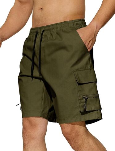 Men's Casual Cargo Shorts Drawstring Elastic Waist Summer Classic Outdoor Stretch Work Shorts with 5 Pockets in Saudi Arabia