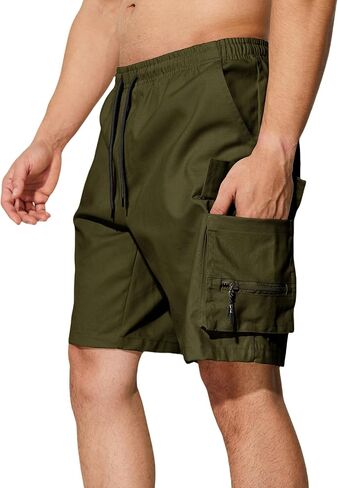 Men's Casual Cargo Shorts Drawstring Elastic Waist Summer Classic Outdoor Stretch Work Shorts with 5 Pockets in Saudi Arabia