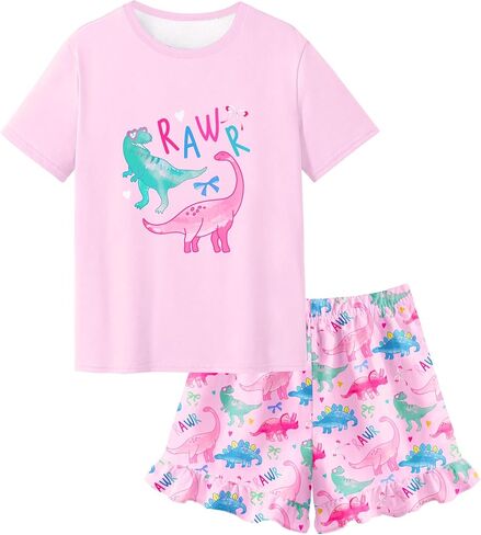 Sylfairy Girls Pajamas Summer Toddler Girl Pajamas Sets Short Sleeve Girls' Cute Sleepwear Pjs Size 3-10 in Kuwait