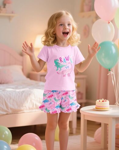 Sylfairy Girls Pajamas Summer Toddler Girl Pajamas Sets Short Sleeve Girls' Cute Sleepwear Pjs Size 3-10 in Kuwait