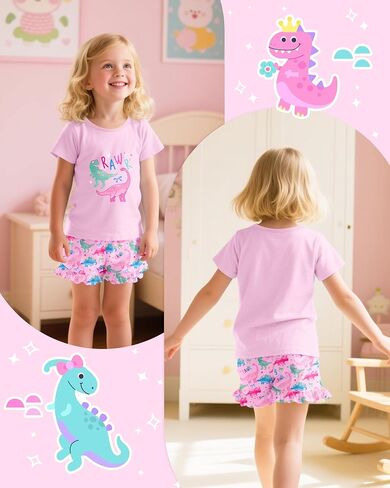 Sylfairy Girls Pajamas Summer Toddler Girl Pajamas Sets Short Sleeve Girls' Cute Sleepwear Pjs Size 3-10 in Kuwait