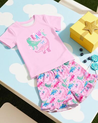 Sylfairy Girls Pajamas Summer Toddler Girl Pajamas Sets Short Sleeve Girls' Cute Sleepwear Pjs Size 3-10 in Kuwait