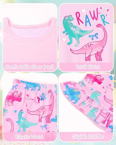 Sylfairy Girls Pajamas Summer Toddler Girl Pajamas Sets Short Sleeve Girls' Cute Sleepwear Pjs Size 3-10 in Kuwait