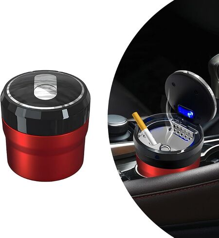 Car Ashtray with Lid, Detachable Smokeless Cylinder Cup Holder Ashtray with LED Light, Portable Vehicle Ashtray Smell Proof Trash Can for Car Home Office, Car Accessories (Black, Large) in Kuwait