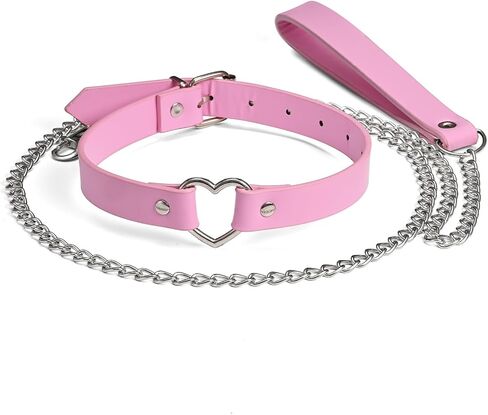 Leather Heart Choker Collars Detachable Leash Chain Set Women Leather Collar with Alloy Buckle (Black) in Saudi Arabia