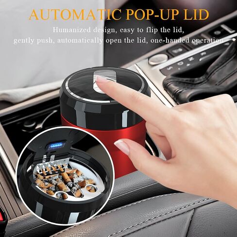 Car Ashtray with Lid, Detachable Smokeless Cylinder Cup Holder Ashtray with LED Light, Portable Vehicle Ashtray Smell Proof Trash Can for Car Home Office, Car Accessories (Black, Large) in Kuwait