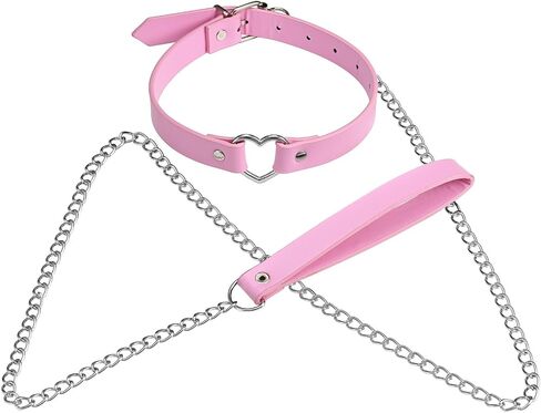 Leather Heart Choker Collars Detachable Leash Chain Set Women Leather Collar with Alloy Buckle (Black) in Saudi Arabia