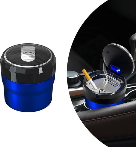 Car Ashtray with Lid, Detachable Smokeless Cylinder Cup Holder Ashtray with LED Light, Portable Vehicle Ashtray Smell Proof Trash Can for Car Home Office, Car Accessories (Black, Large) in Kuwait