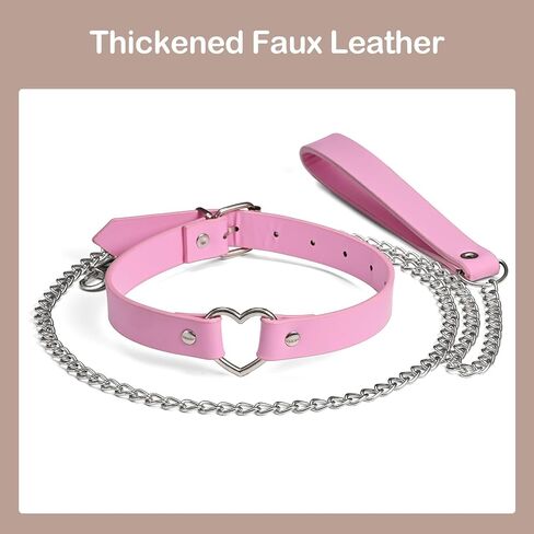 Leather Heart Choker Collars Detachable Leash Chain Set Women Leather Collar with Alloy Buckle (Black) in Saudi Arabia