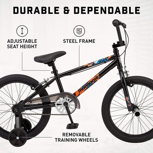 Mongoose Switch BMX Bike for Kids, 18-Inch Wheels, Includes Removable Training Wheels , Black in Saudi Arabia