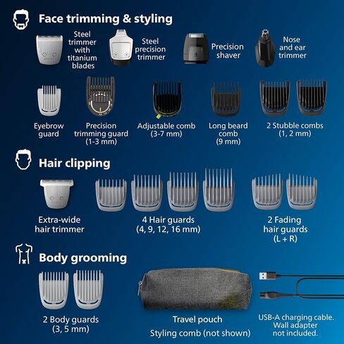Philips Norelco Multi Groomer - 25 Piece Mens Grooming Kit for Beard, Body, Face, Nose, and Ear Hair Trimmer,Shaver, and Clipper with Premium Storage Case - NO Blade Oil Needed, MG7770/49 in Saudi Arabia