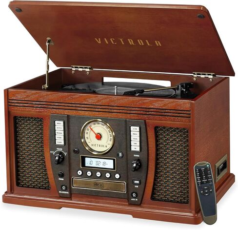 Victrola Aviator 8-in-1 Bluetooth Record Player & Multimedia Center with Built-in Stereo Speakers - 3-Speed Turntable, Vinyl to MP3 Recording | Wireless Music Streaming | Espresso in Saudi Arabia