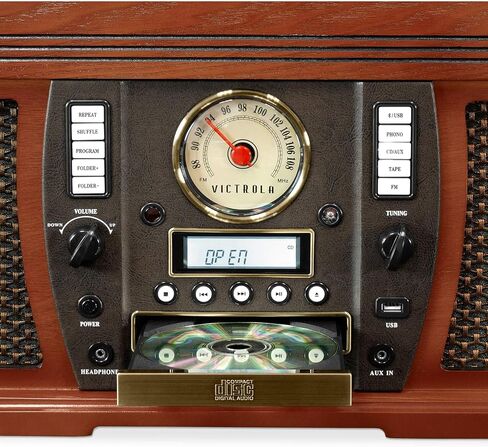 Victrola Aviator 8-in-1 Bluetooth Record Player & Multimedia Center with Built-in Stereo Speakers - 3-Speed Turntable, Vinyl to MP3 Recording | Wireless Music Streaming | Espresso in Saudi Arabia