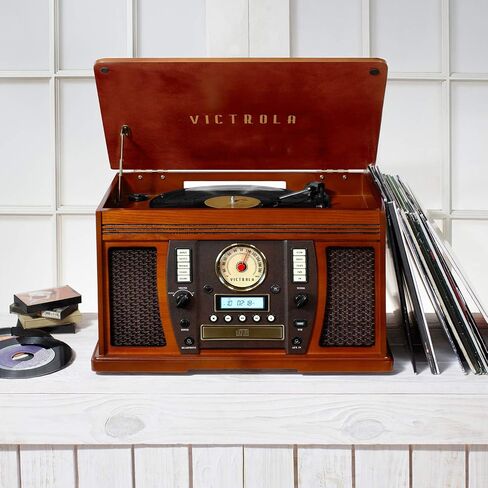 Victrola Aviator 8-in-1 Bluetooth Record Player & Multimedia Center with Built-in Stereo Speakers - 3-Speed Turntable, Vinyl to MP3 Recording | Wireless Music Streaming | Espresso in Saudi Arabia