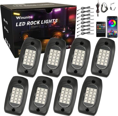 Winunite 4 Pods RGB Rock Lights 12V, Waterproof Music Mode APP/Remote Control Multicolor Underglow Light Kit Wheel Well Lights for Off Road Trucks SUV ATV UTV Trailer Boats in Saudi Arabia