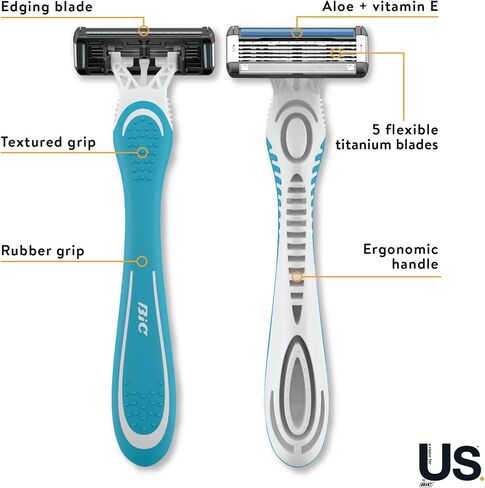 BIC Us. 5-Blade Unisex Disposable Razors For Men and Women, Lubrication Strip For a Smooth, Close Shave, 6-Count in Saudi Arabia