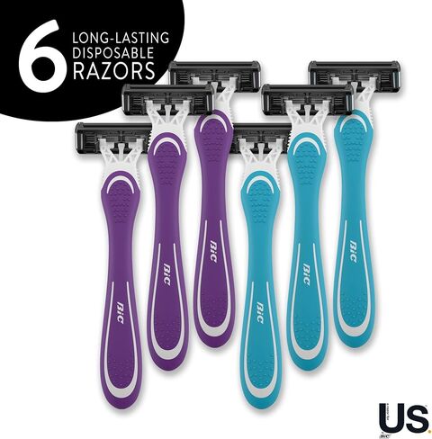 BIC Us. 5-Blade Unisex Disposable Razors For Men and Women, Lubrication Strip For a Smooth, Close Shave, 6-Count in Saudi Arabia
