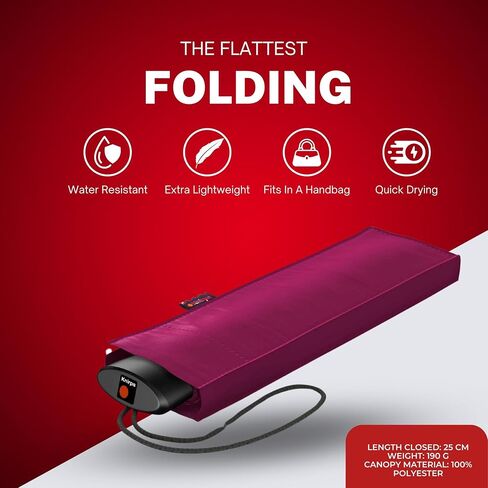 Knirps AS.050 Slim Manual Folding Rain Umbrella in Violet– 38" Lightweight Fiberglass 6-Rib Pocket Canopy, Ultra-Compact 6.7oz Travel Size Design, Durable Steel Frame, Travel Case Included in Saudi Arabia