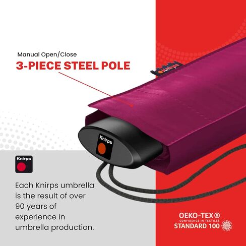 Knirps AS.050 Slim Manual Folding Rain Umbrella in Violet– 38" Lightweight Fiberglass 6-Rib Pocket Canopy, Ultra-Compact 6.7oz Travel Size Design, Durable Steel Frame, Travel Case Included in Saudi Arabia